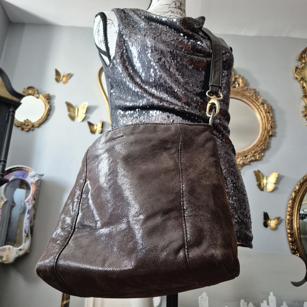 Sparkly Brown Leather Messenger Bag